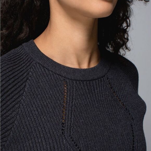 Lululemon The Sweater The Better Crewneck Pointelle Knit Sweater 10 Washed Black - Picture 7 of 11